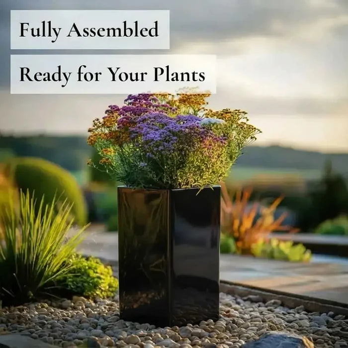 50cm Zinc Galvanised Polished Black Tall Square Planter