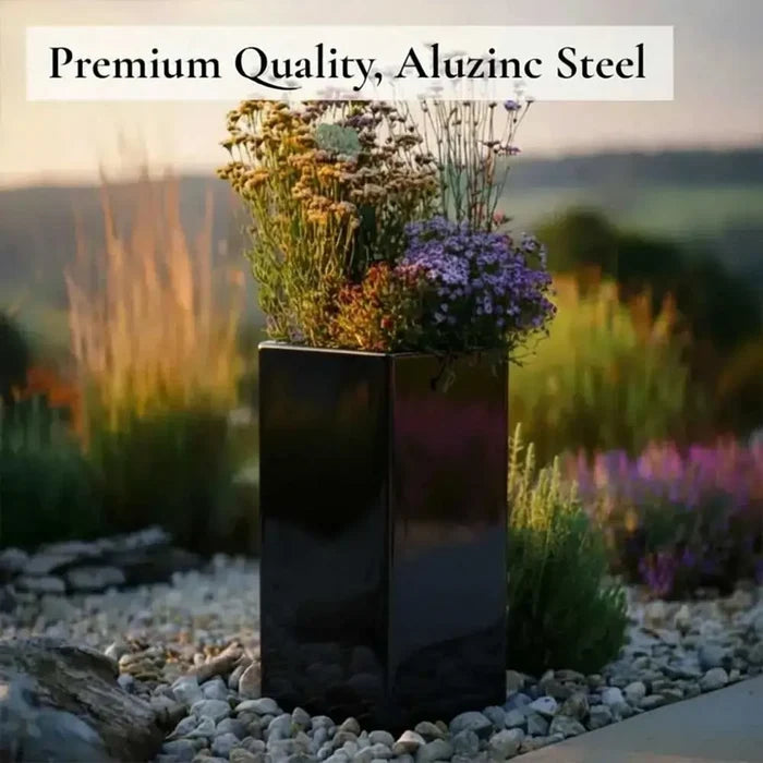 50cm Zinc Galvanised Polished Black Tall Square Planter