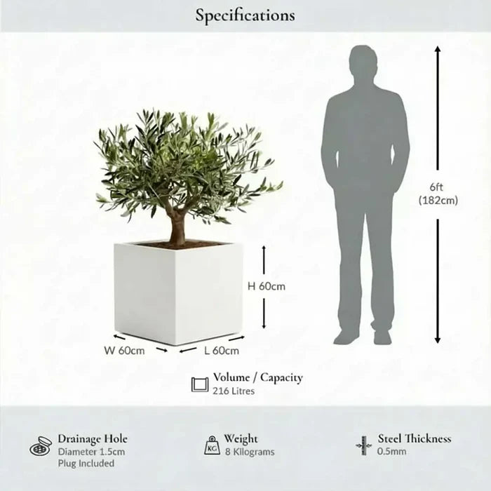 60cm Zinc Galvanised Matte White Square Planter