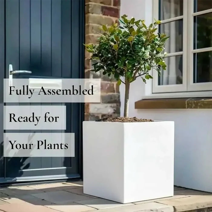 60cm Zinc Galvanised Matte White Square Planter