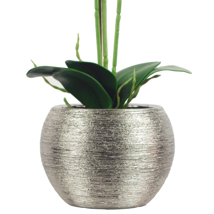 70cm Artificial Orchid Dark Pink with Silver Ceramic Planter