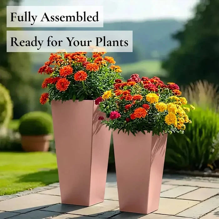 70cm Zinc Galvanised Brushed Rose Gold Finish Tall Tapered Square Planter