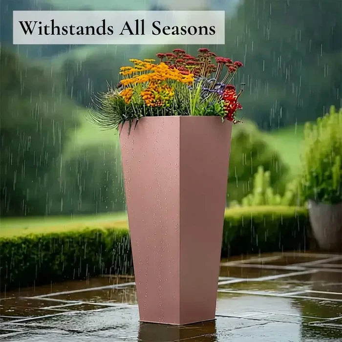 70cm Zinc Galvanised Brushed Rose Gold Finish Tall Tapered Square Planter