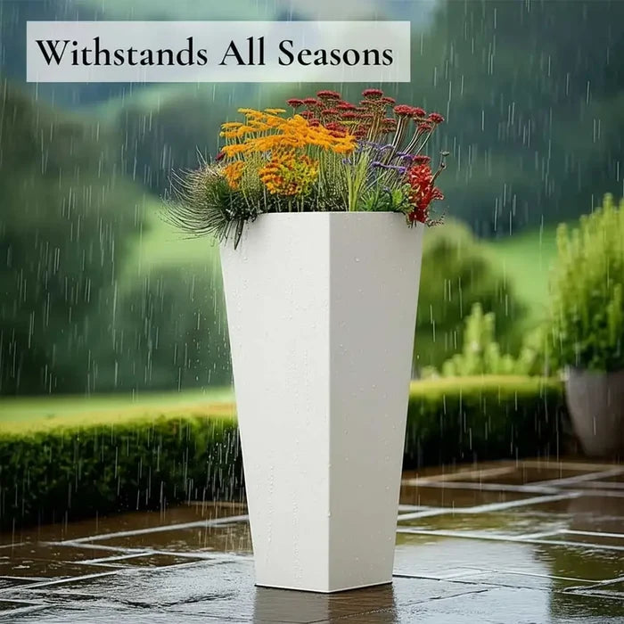 70cm Zinc Galvanised Matte White Tall Tapered Square Planter