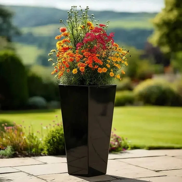70cm Zinc Galvanised Polished Black Tall Tapered Square Planter