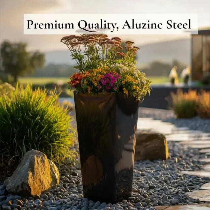 70cm Zinc Galvanised Polished Black Tall Tapered Square Planter