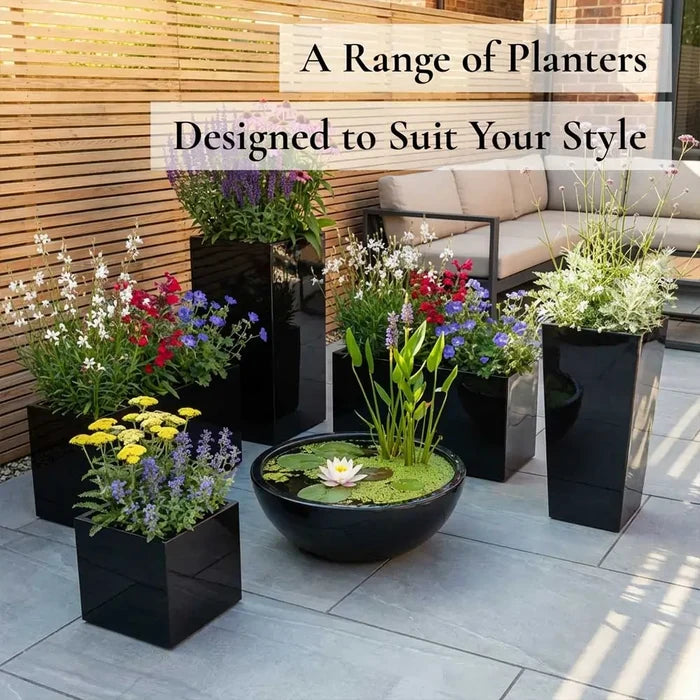 70cm Zinc Galvanised Polished Black Tall Tapered Square Planter