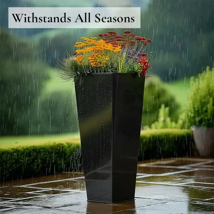 70cm Zinc Galvanised Polished Black Tall Tapered Square Planter
