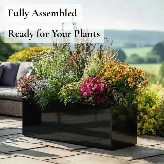 70cm Zinc Galvanised Polished Black Window Box Planter
