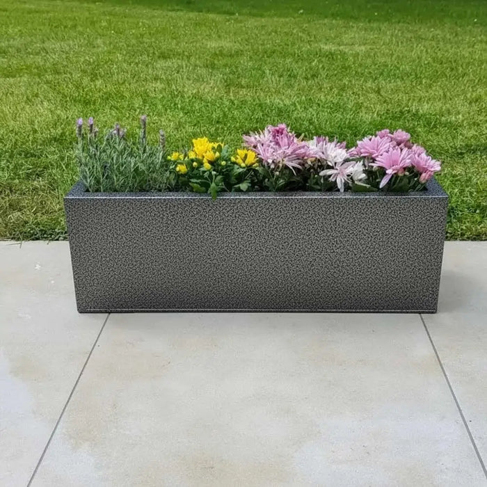 70cm Zinc Galvanised Silver & Black Textured Trough Planter