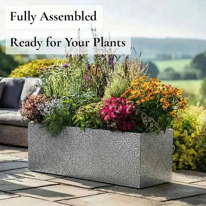 70cm Zinc Galvanised Silver & Black Textured Trough Planter