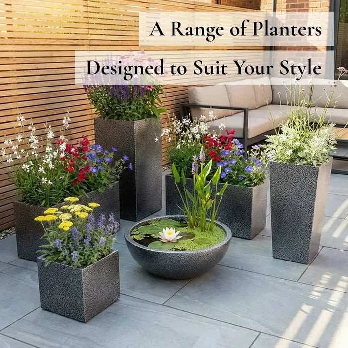 70cm Zinc Galvanised Silver & Black Textured Trough Planter
