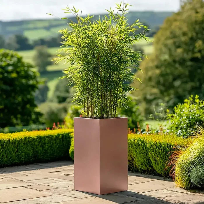 75cm Zinc Galvanised Brushed Rose Gold Copper Finish Tall Square Planter