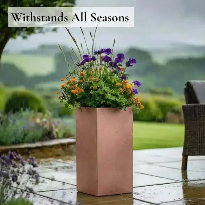 75cm Zinc Galvanised Brushed Rose Gold Copper Finish Tall Square Planter