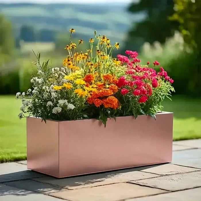 75cm Zinc Galvanised Rose Gold Finish Trough Planter