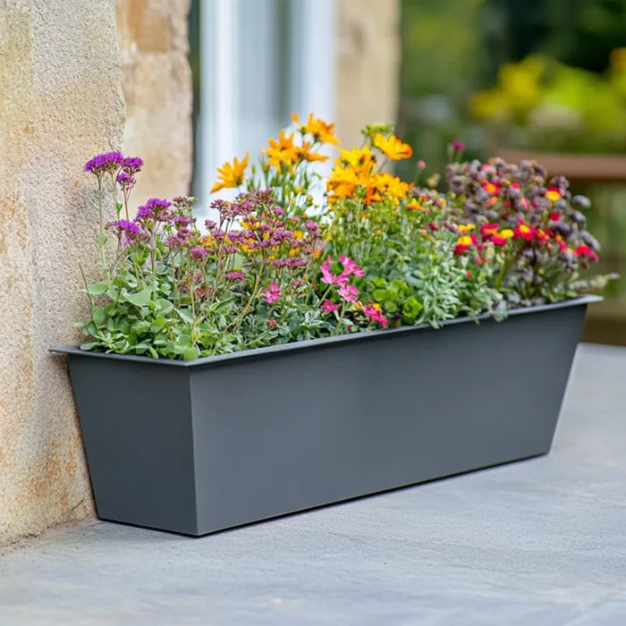 80cm Long Zinc Galvanised Matte Grey Tapered Trough Planter