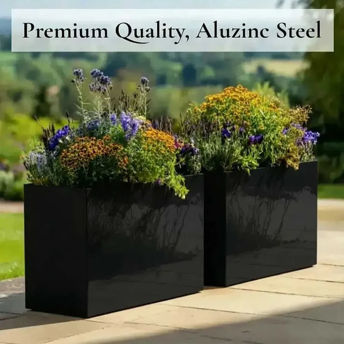 90cm Long Zinc Galvanised Polished Black 60cm Tall Trough Planter
