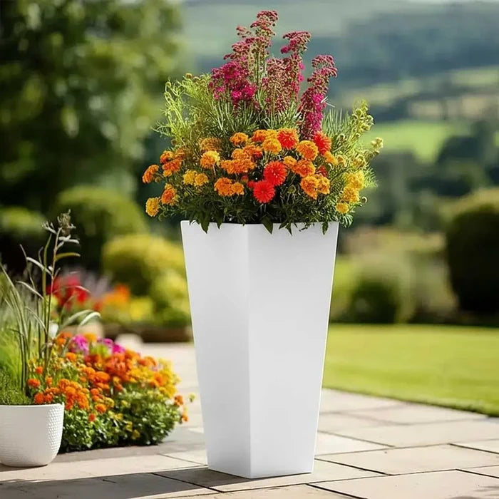90cm Zinc Galvanised Matte White Tall Tapered Square Planter