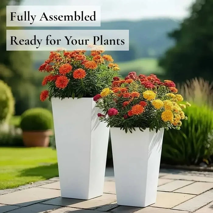 90cm Zinc Galvanised Matte White Tall Tapered Square Planter