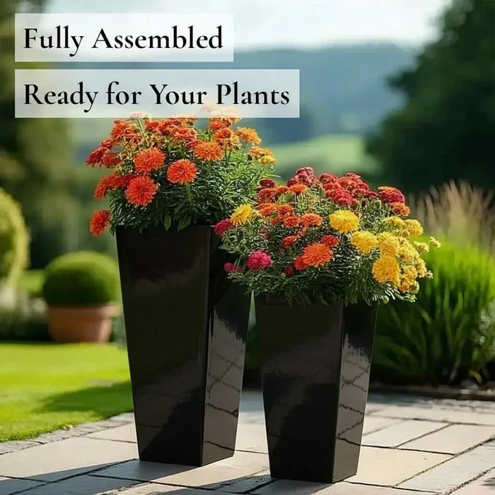 90cm Zinc Galvanised Polished Black Tall Tapered Planter