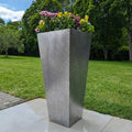 90cm Zinc Galvanised Silver & Black Textured Tall Tapered Square Planter