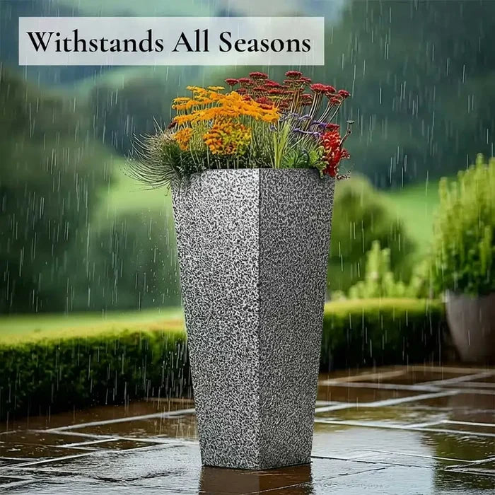90cm Zinc Galvanised Silver & Black Textured Tall Tapered Square Planter