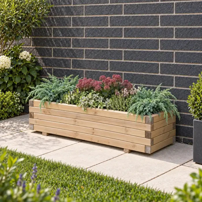 Agen Contemporary Low-Profile Trough Planter (1.0m) — planted hero