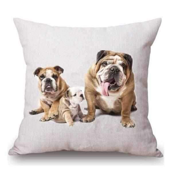 Bulldog Mum & Puppies Throw Cushion - Cushions from Sale at DoggyTopia