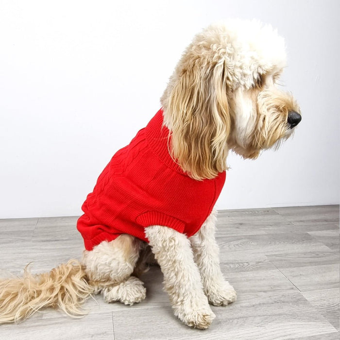 Cable Knit Jumper - Ruby - Knit Jumpers from Sale at DoggyTopia