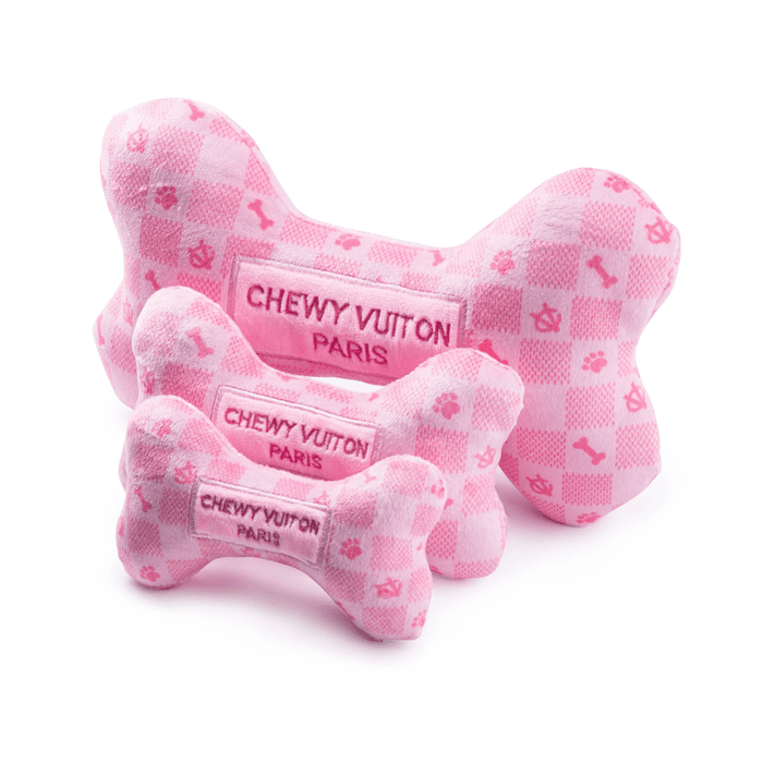 Checker Chewy Vuiton Dog Bone Toy - Pink - Designer Toys from Haute Diggity Dog at DoggyTopia