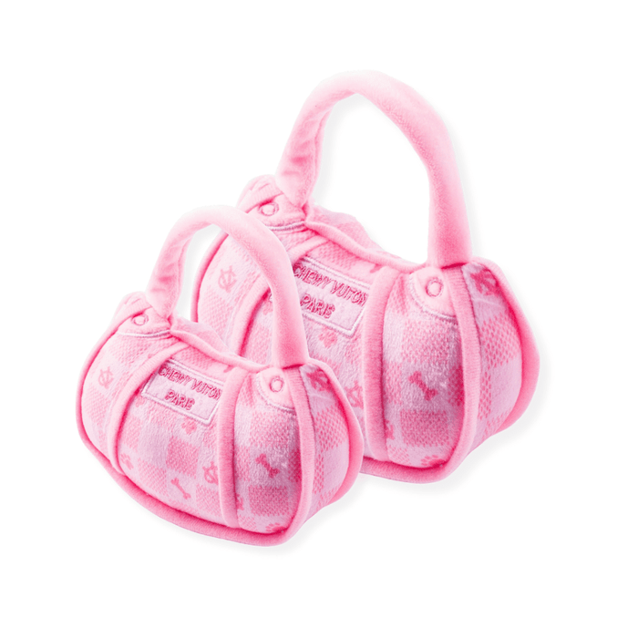 Checker Chewy Vuiton Handbag Dog Toy - Pink - Designer Toys from Haute Diggity Dog at DoggyTopia