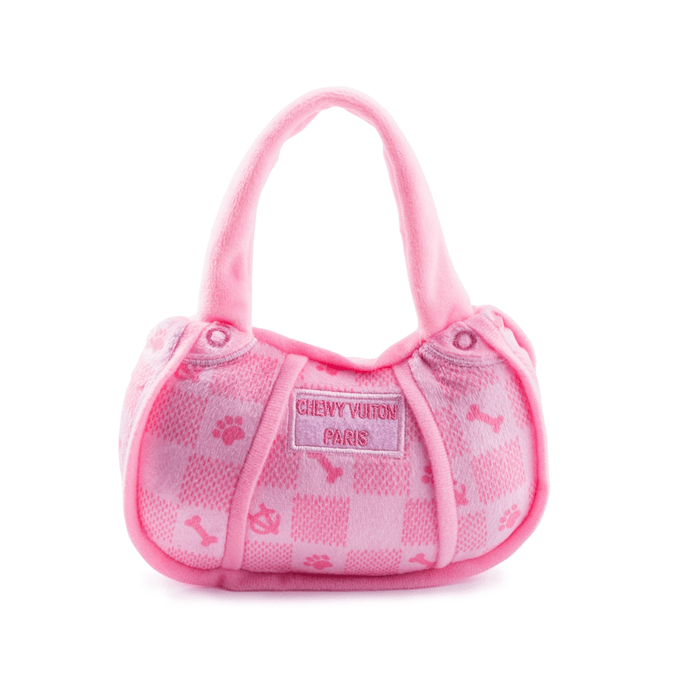 Checker Chewy Vuiton Handbag Dog Toy - Pink - Designer Toys from Haute Diggity Dog at DoggyTopia