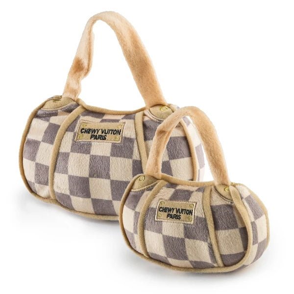 Chewy Vuiton Checker Handbag Dog Toy - Designer Toys from Haute Diggity Dog at DoggyTopia