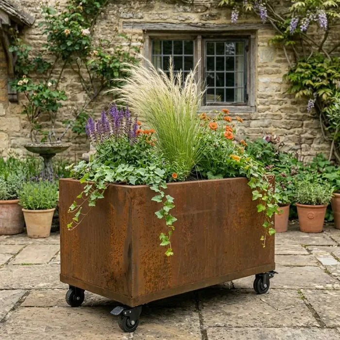 Corten Steel Wheel base for 1m Trough Planter 100cm(L) x 40cm(H) x 40cm(W)