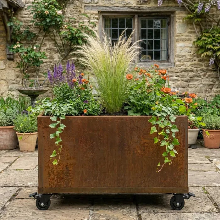 Corten Steel Wheel base for 1m Trough Planter 100cm(L) x 40cm(H) x 40cm(W)