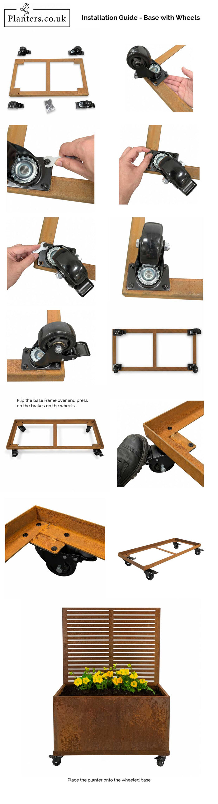 Corten Steel Wheel base for 1m Trough Planter 100cm(L) x 40cm(H) x 40cm(W)