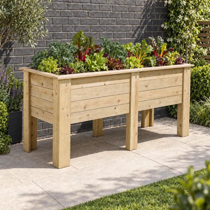 Deep Root V-Shape Timber Planter (1.8m) — planted hero