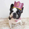 Dog Birthday Crown & Bow Tie Collar - Pink/gold Custom Age - Dog Party Hats from . at DoggyTopia