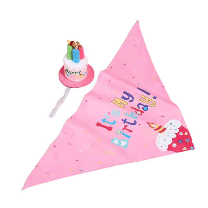 Happy Birthday Cake Hat & Bandana Set - Pink - Dog Party Hats from . at DoggyTopia