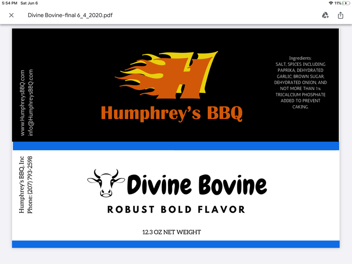 Humphrey's Rub - Divine Bovine - Humphreys BBQ