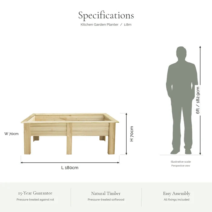 Large Elevated Kitchen Garden Planter (1.8m) — specifications