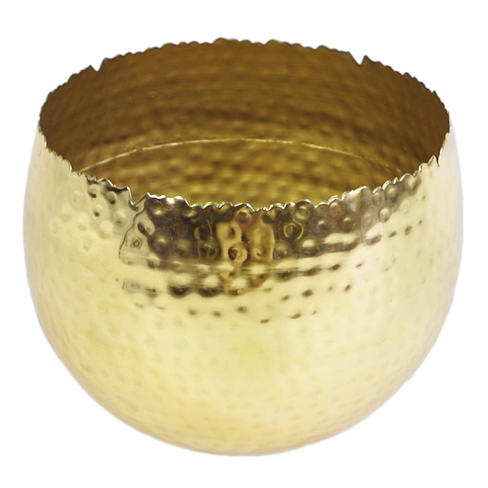 Large Metal bowl 22 x 17cm Hammered Gold Colour - Curvy Edge