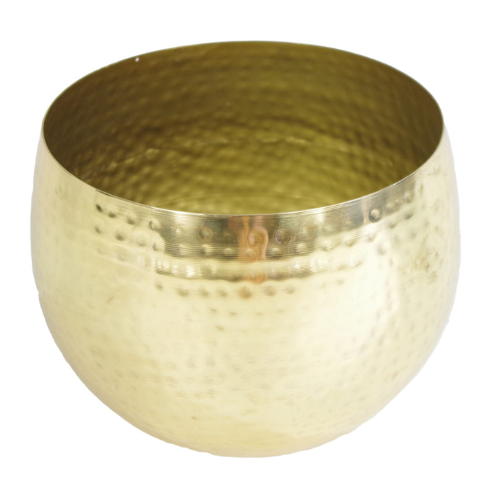 Large Metal bowl 22 x 18cm Hammered Brass Gold Colour - Straight Edge