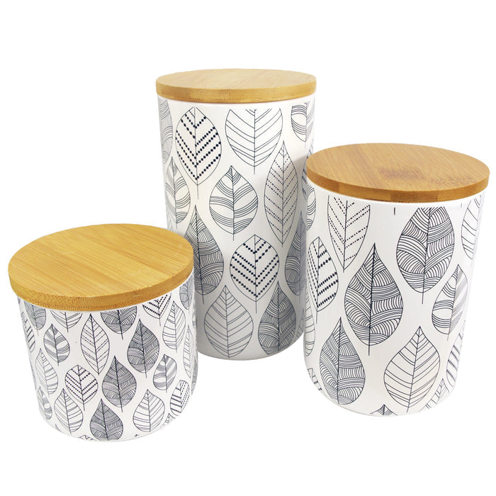 Leaves Floral Ceramic Storage Canisters with Lids (Set of 3)