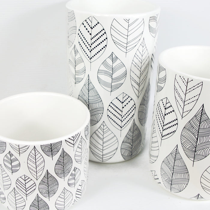 Leaves Floral Ceramic Storage Canisters with Lids (Set of 3)