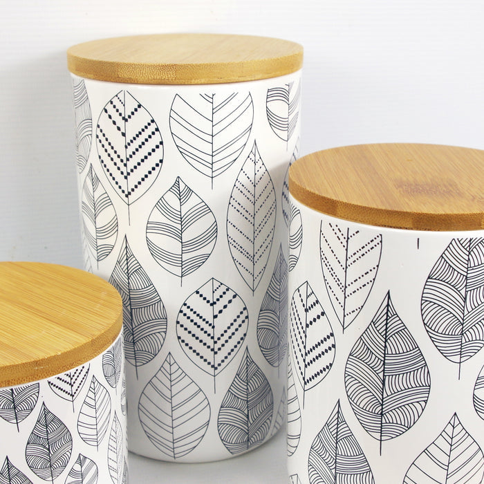 Leaves Floral Ceramic Storage Canisters with Lids (Set of 3)