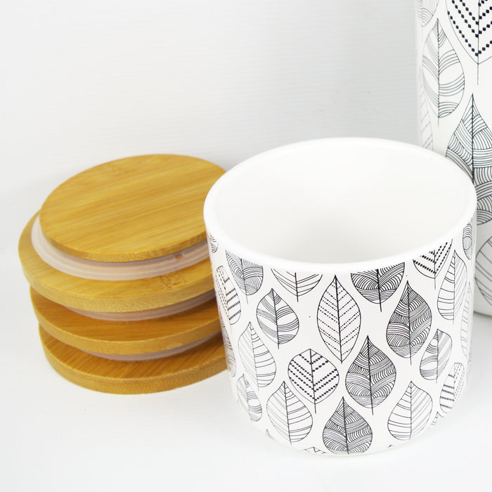 Leaves Floral Ceramic Storage Canisters with Lids (Set of 3)