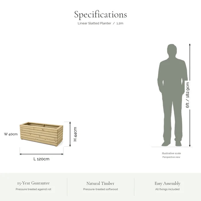 Linear Slatted Trough Planter — specifications