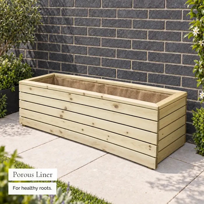 Linear Slatted Trough Planter — porous liner