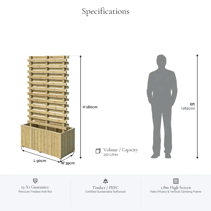 Living Screen Trellis Divider Planter (1.8m) — specifications